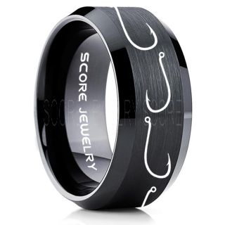 Fishing Ring, Fish Hook Ring, Fisherman Ring, Black Tungsten Ring, Black Wedding Band, Hunting Ring, Fish Hooks Wedding Band, Outdoorsman Ring, Fishing Wedding Ring