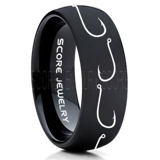 Fishing Ring, Fish Hook Ring, Fisherman Ring, Black Tungsten Ring, Black Wedding Band, Hunting Ring, Fish Hooks Wedding Band, Outdoorsman Ring, Fishing Wedding Ring