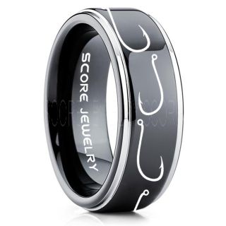 Fishing Ring, Fish Hook Ring, Fisherman Ring, Black Tungsten Ring, Black Wedding Band, Hunting Ring, Fish Hooks Wedding Band, Outdoorsman Ring, Fishing Wedding Ring