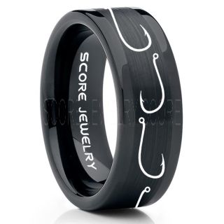 Fishing Ring, Fish Hook Ring, Fisherman Ring, Black Tungsten Ring, Black Wedding Band, Hunting Ring, Fish Hooks Wedding Band, Outdoorsman Ring, Fishing Wedding Ring