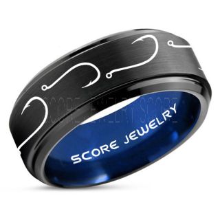 Fishing Ring, Fish Hook Ring, Fisherman Ring, Black Tungsten Ring, Black Wedding Band, Hunting Ring, Fish Hooks Wedding Band, Outdoorsman Ring, Fishing Wedding Ring