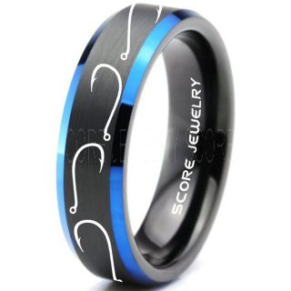 Fishing Ring, Fish Hook Ring, Fisherman Ring, Black Tungsten Ring, Black Wedding Band, Hunting Ring, Fish Hooks Wedding Band, Outdoorsman Ring, Fishing Wedding Ring