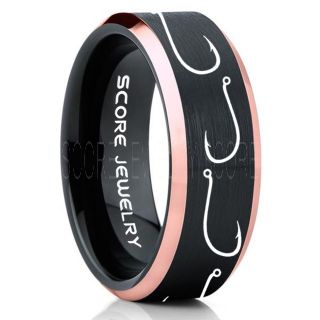 Fishing Ring, Fish Hook Ring, Fisherman Ring, Black Tungsten Ring, Black Wedding Band, Hunting Ring, Fish Hooks Wedding Band, Outdoorsman Ring, Fishing Wedding Ring