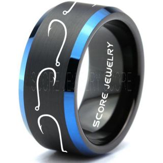 Fishing Ring, Fish Hook Ring, Fisherman Ring, Black Tungsten Ring, Black Wedding Band, Hunting Ring, Fish Hooks Wedding Band, Outdoorsman Ring, Fishing Wedding Ring