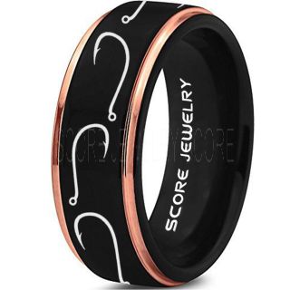 Fishing Ring, Fish Hook Ring, Fisherman Ring, Black Tungsten Ring, Black Wedding Band, Hunting Ring, Fish Hooks Wedding Band, Outdoorsman Ring, Fishing Wedding Ring