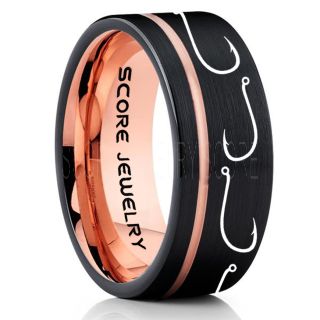Fishing Ring, Fish Hook Ring, Fisherman Ring, Black Tungsten Ring, Black Wedding Band, Hunting Ring, Fish Hooks Wedding Band, Outdoorsman Ring, Fishing Wedding Ring
