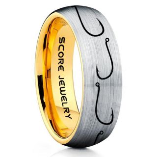 Fishing Ring, Fish Hook Ring, Fisherman Ring, Silver Tungsten Ring, Silver Wedding Band, Hunting Ring, Fish Hooks Wedding Band, Outdoorsman Ring, Fishing Wedding Ring
