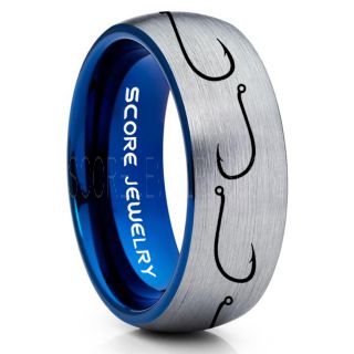 Fishing Ring, Fish Hook Ring, Fisherman Ring, Silver Tungsten Ring, Silver Wedding Band, Hunting Ring, Fish Hooks Wedding Band, Outdoorsman Ring, Fishing Wedding Ring