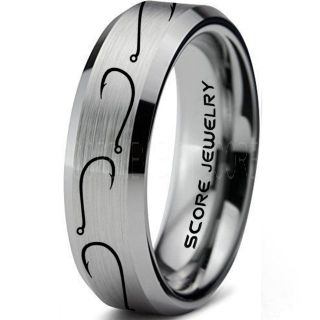 Fishing Ring, Fish Hook Ring, Fisherman Ring, Silver Tungsten Ring, Silver Wedding Band, Hunting Ring, Fish Hooks Wedding Band, Outdoorsman Ring, Fishing Wedding Ring