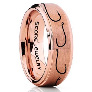 Fishing Ring, Fish Hook Ring, Fisherman Ring, 14K Rose Gold Tungsten Ring, Rose Gold Wedding Band, Hunting Ring, Fish Hooks Wedding Band, Outdoorsman Ring, Fishing Wedding Ring
