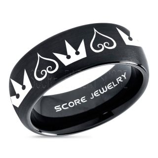 Kingdom Hearts Ring, Kingdom Hearts Jewelry, Kingdom Hearts Wedding Ring, Kingdom Hearts Wedding Band, Kingdom Hearts Black Ring, Black Tungsten Wedding Band