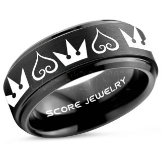 Kingdom Hearts Ring, Kingdom Hearts Jewelry, Kingdom Hearts Wedding Ring, Kingdom Hearts Wedding Band, Kingdom Hearts Black Ring, Black Tungsten Wedding Band