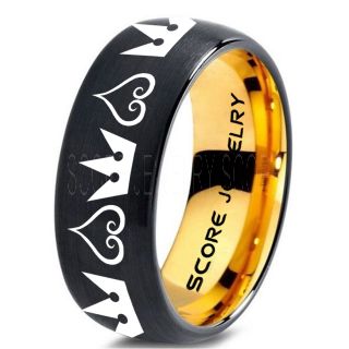 Kingdom Hearts Ring, Kingdom Hearts Jewelry, Kingdom Hearts Wedding Ring, Kingdom Hearts Wedding Band, Kingdom Hearts Black Ring, Black Tungsten Wedding Band
