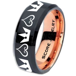Kingdom Hearts Ring, Kingdom Hearts Jewelry, Kingdom Hearts Wedding Ring, Kingdom Hearts Wedding Band, Kingdom Hearts Black Ring, Black Tungsten Wedding Band