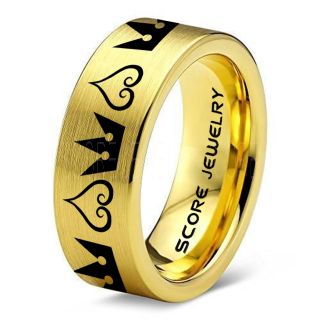 Kingdom Hearts Ring, Kingdom Hearts Jewelry, Kingdom Hearts Wedding Ring, Kingdom Hearts Wedding Band, Kingdom Hearts 14K Yellow Gold Ring, Yellow Gold Tungsten Wedding Band