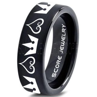 Kingdom Hearts Ring, Kingdom Hearts Jewelry, Kingdom Hearts Wedding Ring, Kingdom Hearts Wedding Band, Kingdom Hearts Black Ring, Black Tungsten Wedding Band