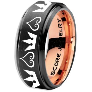 Kingdom Hearts Ring, Kingdom Hearts Jewelry, Kingdom Hearts Wedding Ring, Kingdom Hearts Wedding Band, Kingdom Hearts Black Ring, Black Tungsten Wedding Band