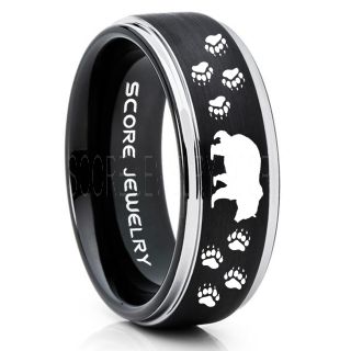 Grizzly Bear Ring, Bear Ring, Bear Paws Ring, Grizzly Bear Jewelry, Hunting Ring, Outdoorsman Ring, Grizzly Bear Jewelry, Bear Jewelry, Black Tungsten Band