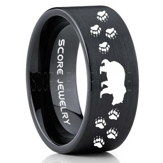 Grizzly Bear Ring, Bear Ring, Bear Paws Ring, Grizzly Bear Jewelry, Hunting Ring, Outdoorsman Ring, Grizzly Bear Jewelry, Bear Jewelry, Black Tungsten Band