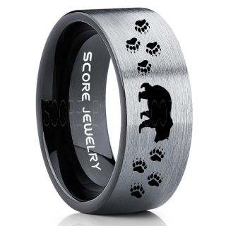 Grizzly Bear Ring, Bear Ring, Bear Paws Ring, Grizzly Bear Jewelry, Hunting Ring, Outdoorsman Ring, Grizzly Bear Jewelry, Bear Jewelry, Black Tungsten Band