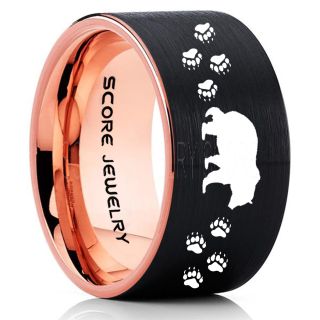 Grizzly Bear Ring, Bear Ring, Bear Paws Ring, Grizzly Bear Jewelry, Hunting Ring, Outdoorsman Ring, Grizzly Bear Jewelry, Bear Jewelry, Black Tungsten Band