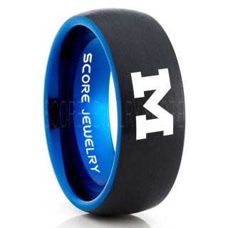 Michigan Wolverines Football Ring, University of Michigan Ring, University of Michigan Jewelry, Michigan Wolverines Football Jewelry, Black Tungsten Ring