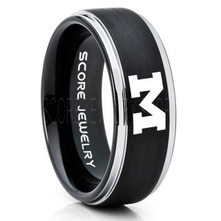 Michigan Wolverines Football Ring, University of Michigan Ring, University of Michigan Jewelry, Michigan Wolverines Football Jewelry, Black Tungsten Ring