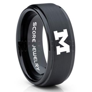 Michigan Wolverines Football Ring, University of Michigan Ring, University of Michigan Jewelry, Michigan Wolverines Football Jewelry, Black Tungsten Ring