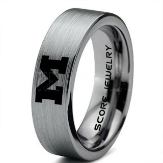 Michigan Wolverines Football Ring, University of Michigan Ring, University of Michigan Jewelry, Michigan Wolverines Football Jewelry, Silver Tungsten Ring