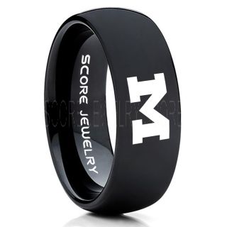 Michigan Wolverines Football Ring, University of Michigan Ring, University of Michigan Jewelry, Michigan Wolverines Football Jewelry, Black Tungsten Ring