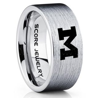 Michigan Wolverines Football Ring, University of Michigan Ring, University of Michigan Jewelry, Michigan Wolverines Football Jewelry, Silver Tungsten Ring