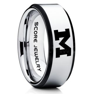 Michigan Wolverines Football Ring, University of Michigan Ring, University of Michigan Jewelry, Michigan Wolverines Football Jewelry, Silver Tungsten Ring