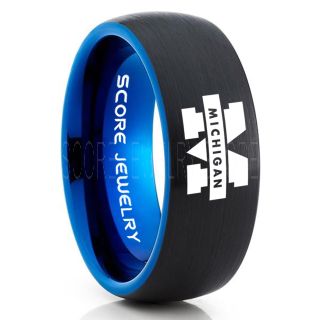 Michigan Wolverines Football Ring, University of Michigan Ring, University of Michigan Jewelry, Michigan Wolverines Football Jewelry, Black Tungsten Ring