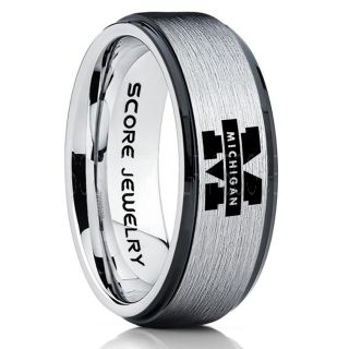 Michigan Wolverines Football Ring, University of Michigan Ring, University of Michigan Jewelry, Michigan Wolverines Football Jewelry, Silver Tungsten Ring
