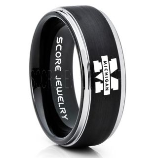 Michigan Wolverines Football Ring, University of Michigan Ring, University of Michigan Jewelry, Michigan Wolverines Football Jewelry, Black Tungsten Ring
