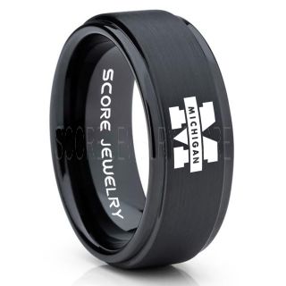 Michigan Wolverines Football Ring, University of Michigan Ring, University of Michigan Jewelry, Michigan Wolverines Football Jewelry, Black Tungsten Ring