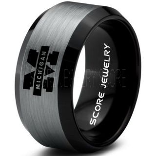 Michigan Wolverines Football Ring, University of Michigan Ring, University of Michigan Jewelry, Michigan Wolverines Football Jewelry, Silver Tungsten Ring