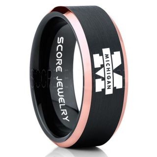 Michigan Wolverines Football Ring, University of Michigan Ring, University of Michigan Jewelry, Michigan Wolverines Football Jewelry, Black Tungsten Ring