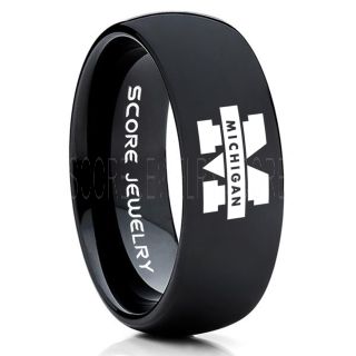Michigan Wolverines Football Ring, University of Michigan Ring, University of Michigan Jewelry, Michigan Wolverines Football Jewelry, Black Tungsten Ring