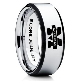 Michigan Wolverines Football Ring, University of Michigan Ring, University of Michigan Jewelry, Michigan Wolverines Football Jewelry, Silver Tungsten Ring