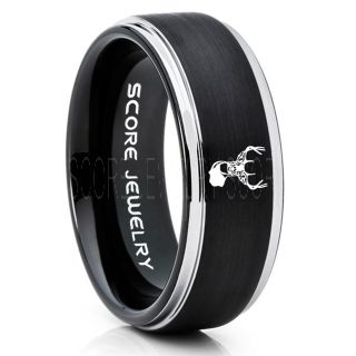 Deer Ring, Deer Wedding Ring, Deer Wedding Band, Deer Tracks Ring, Deer Tracks Black Tungsten Ring, Black Wedding Band, Hunting Ring, Outdoorsman Wedding Band