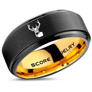 Deer Ring, Deer Wedding Ring, Deer Wedding Band, Deer Tracks Ring, Deer Tracks Black Tungsten Ring, Black Wedding Band, Hunting Ring, Outdoorsman Wedding Band