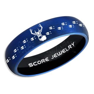 Deer Ring, Deer Wedding Ring, Deer Wedding Band, Deer Tracks Ring, Deer Tracks Blue Tungsten Ring, Blue Wedding Band, Hunting Ring, Outdoorsman Wedding Band