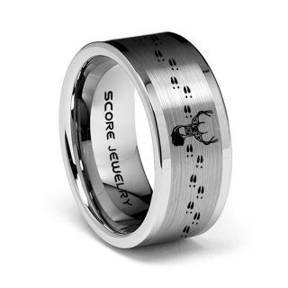 Deer Ring, Deer Wedding Ring, Deer Wedding Band, Deer Tracks Ring, Deer Tracks Silver Tungsten Ring, Silver Wedding Band, Hunting Ring, Outdoorsman Wedding Band