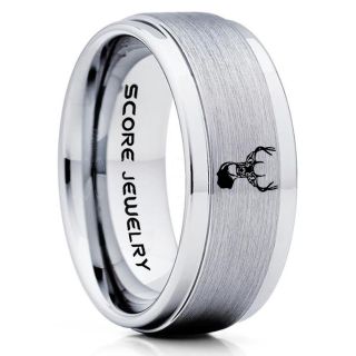 Deer Ring, Deer Wedding Ring, Deer Wedding Band, Deer Tracks Ring, Deer Tracks Silver Tungsten Ring, Silver Wedding Band, Hunting Ring, Outdoorsman Wedding Band