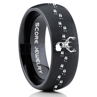 Deer Ring, Deer Wedding Ring, Deer Wedding Band, Deer Tracks Ring, Deer Tracks Black Tungsten Ring, Black Wedding Band, Hunting Ring, Outdoorsman Wedding Band