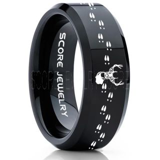 Deer Ring, Deer Wedding Ring, Deer Wedding Band, Deer Tracks Ring, Deer Tracks Black Tungsten Ring, Black Wedding Band, Hunting Ring, Outdoorsman Wedding Band