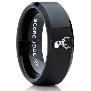 Deer Ring, Deer Wedding Ring, Deer Wedding Band, Deer Tracks Ring, Deer Tracks Black Tungsten Ring, Black Wedding Band, Hunting Ring, Outdoorsman Wedding Band