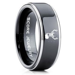 Deer Ring, Deer Wedding Ring, Deer Wedding Band, Deer Tracks Ring, Deer Tracks Black Tungsten Ring, Black Wedding Band, Hunting Ring, Outdoorsman Wedding Band