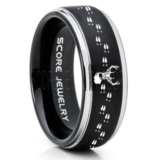 Deer Ring, Deer Wedding Ring, Deer Wedding Band, Deer Tracks Ring, Deer Tracks Black Tungsten Ring, Black Wedding Band, Hunting Ring, Outdoorsman Wedding Band